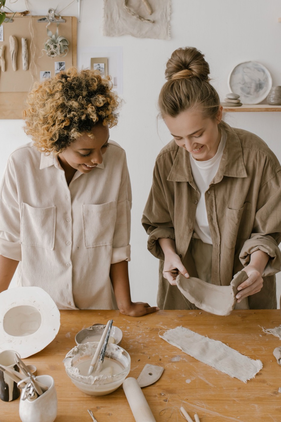 Teammates at a pottery class
